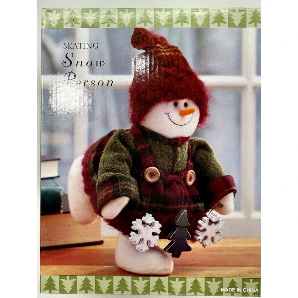 Lot of 3 Skating Snow Person Plush Decor Figures Bucket Sign Garland Skates 9.5
